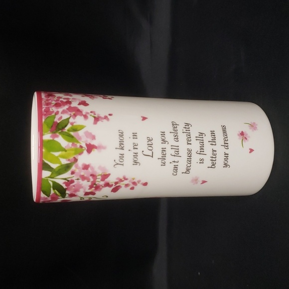 Ganz NWT Floral Ceramic Vase with Arranger and Love Quote, Pink & Ivory - Picture 4 of 9